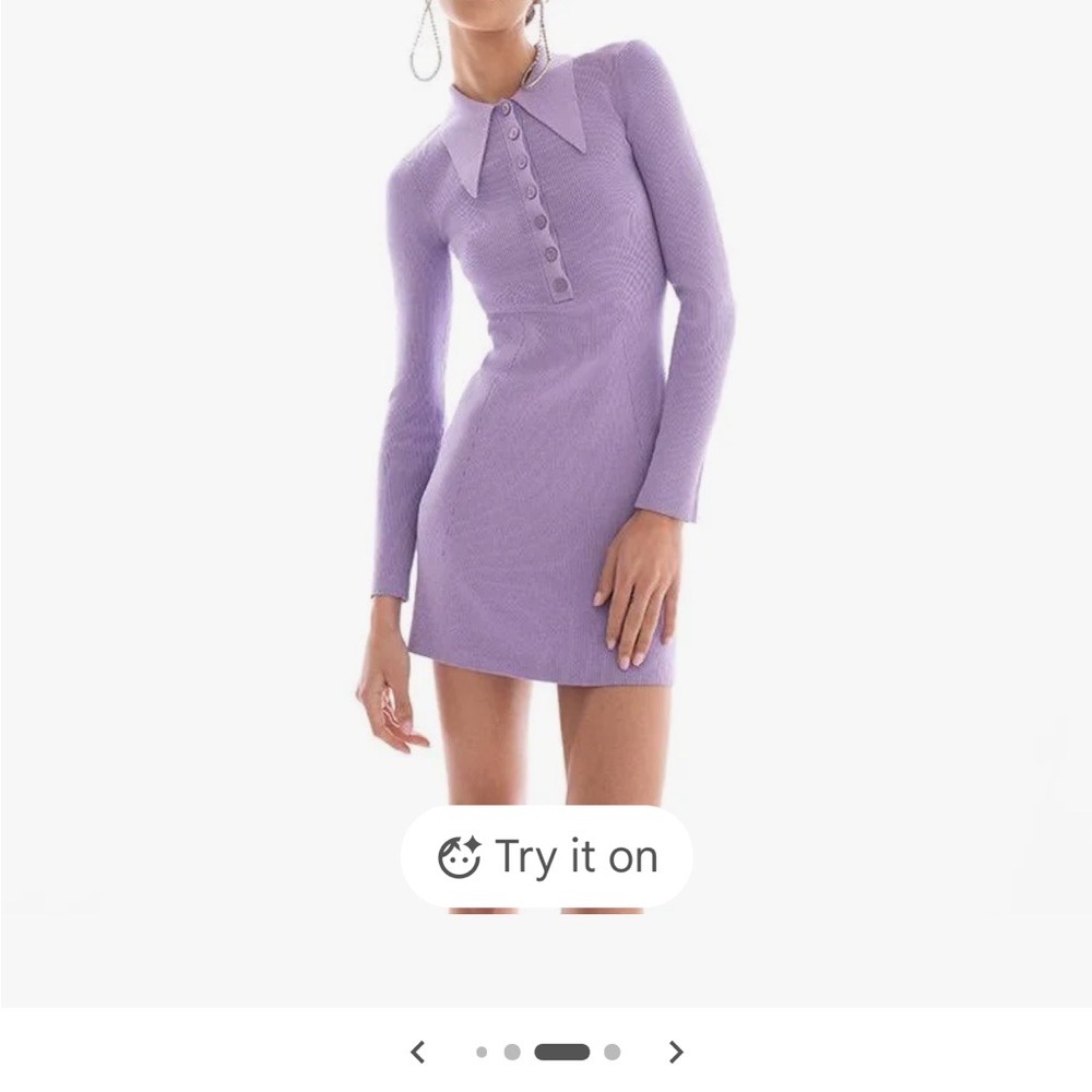 Pink Long Sleeve Collared Top 
Pink lurex long sleeve mini flared polo dress - Picture 2 of 14